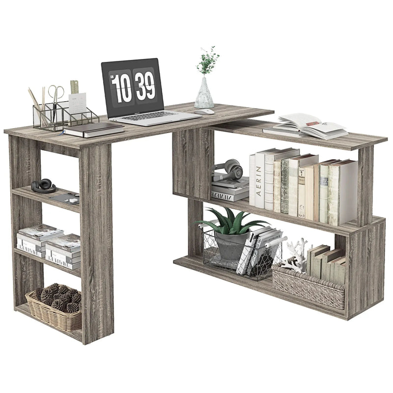 Aosom Desk Grey L-Shaped Corner Office Computer Desk with Storage Shelf - Available in 3 Colours
