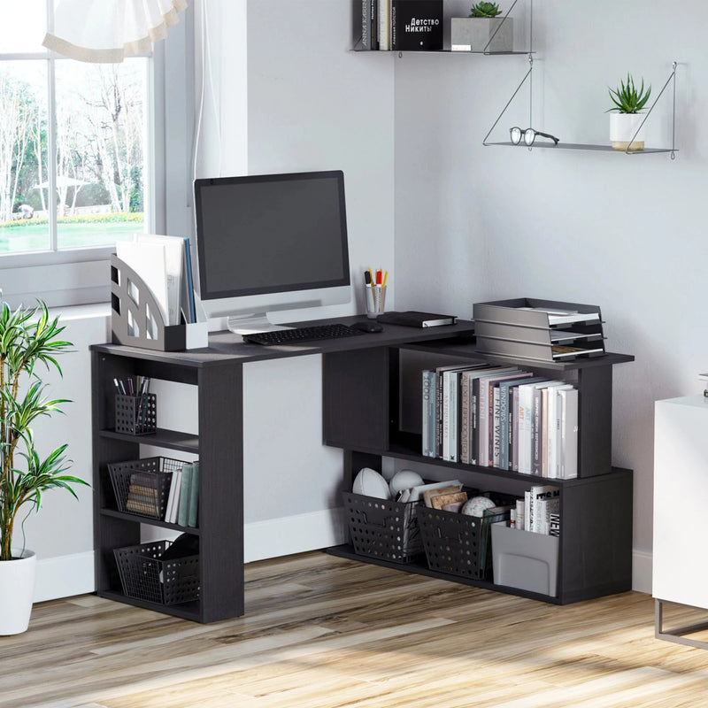 Aosom Desk L-Shaped Corner Office Computer Desk with Storage Shelf - Available in 3 Colours