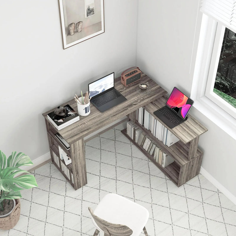 Aosom Desk L-Shaped Corner Office Computer Desk with Storage Shelf - Available in 3 Colours