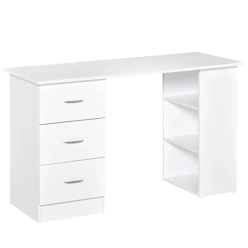Aosom Desk White Computer Office Desk With 3 Shelves and 3 Storage Drawers - Available in 3 Colours