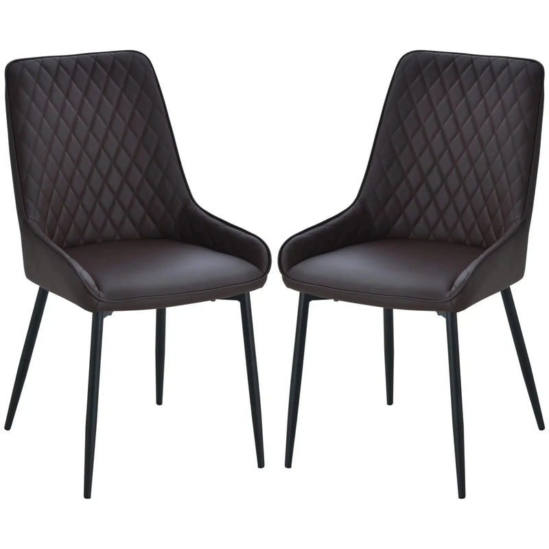 Aosom Dining Chair Brown Modern Dining Chairs With Faux Leather and Metal Legs (Set of 2) - Available in 6 Colours