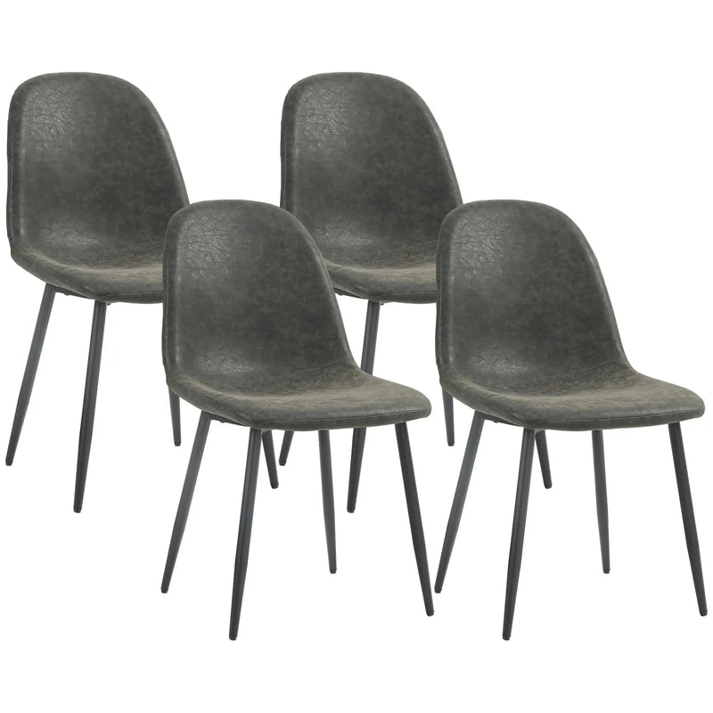 Aosom Dining Chair Dark Grey Faux Leather Upholstered Retro Dining Chairs (Set of 4) - Available in 2 Colours
