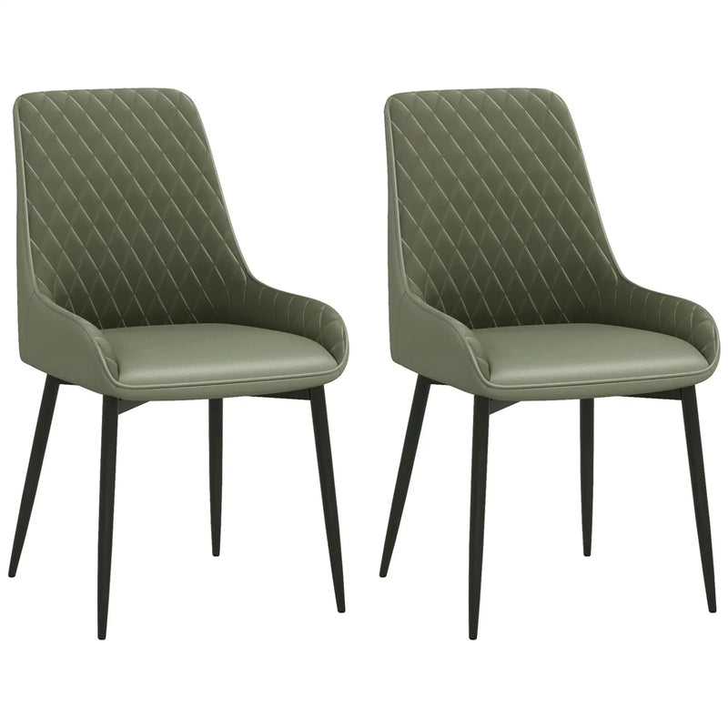 Aosom Dining Chair Green Modern Dining Chairs With Faux Leather and Metal Legs (Set of 2) - Available in 6 Colours