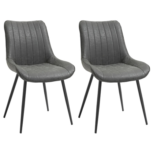 Aosom Dining Chair Grey Faux Leather Upholstered Dining Chair (Set of 2) - Available in 2 Colours