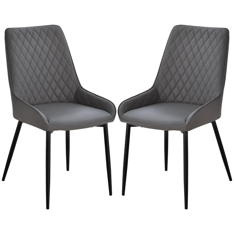 Aosom Dining Chair Grey Modern Dining Chairs With Faux Leather and Metal Legs (Set of 2) - Available in 6 Colours
