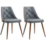 Aosom Dining Chair Grey Tufted Faux Leather Upholstered Dining Chairs (Set of 2) - Available in 2 Colours