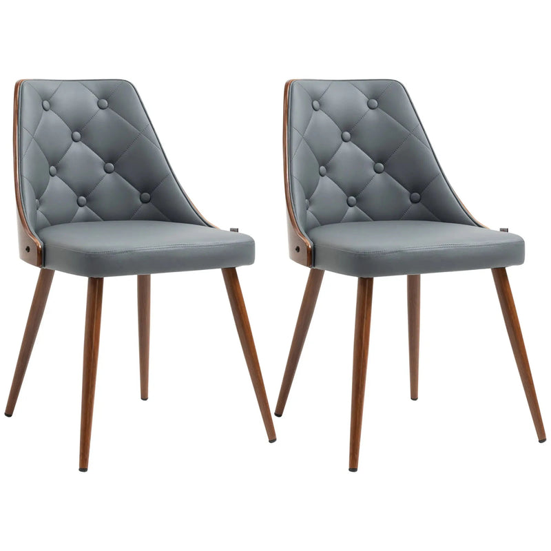 Aosom Dining Chair Grey Tufted Faux Leather Upholstered Dining Chairs (Set of 2) - Available in 2 Colours