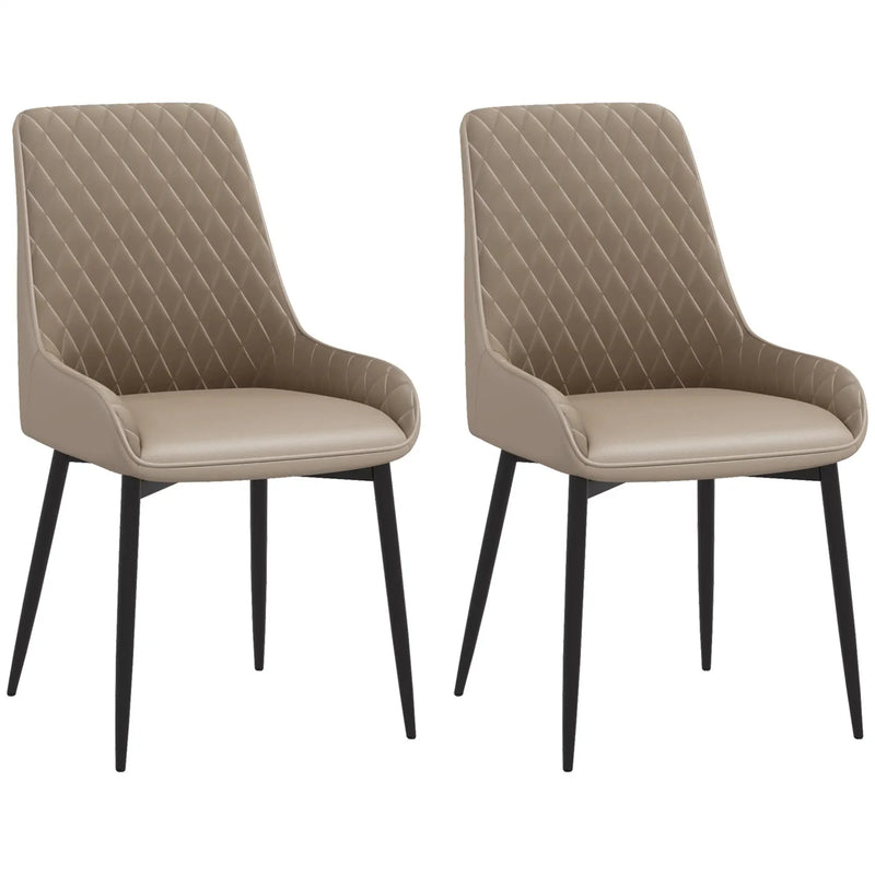 Aosom Dining Chair Khaki Modern Dining Chairs With Faux Leather and Metal Legs (Set of 2) - Available in 6 Colours