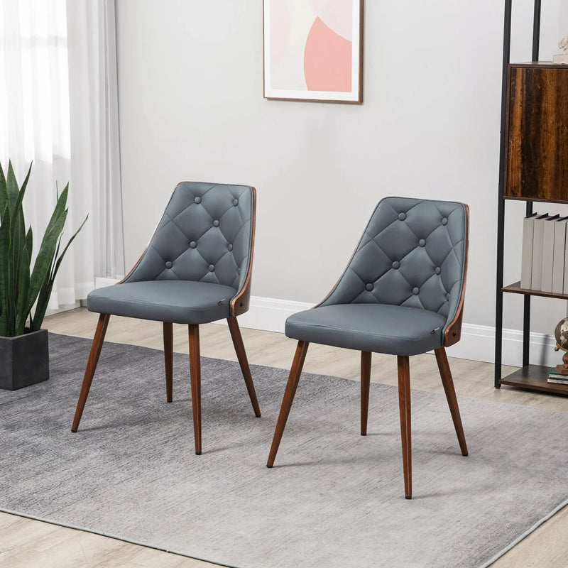 Aosom Dining Chair Tufted Faux Leather Upholstered Dining Chairs (Set of 2) - Available in 2 Colours