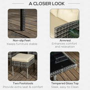 Aosom Dining Set 6 Piece Outdoor Patio Rattan Dining Table Set with Sectional Sofa and Two Ottomans - Available in 2 Colours