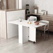 Aosom Dining Table Extendable Dining Table With 2-Tier Shelves and Rolling Casters in White