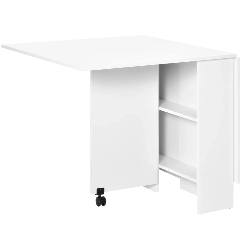 Aosom Dining Table Extendable Dining Table With 2-Tier Shelves and Rolling Casters in White