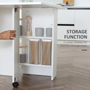 Aosom Dining Table Extendable Dining Table With 2-Tier Shelves and Rolling Casters in White