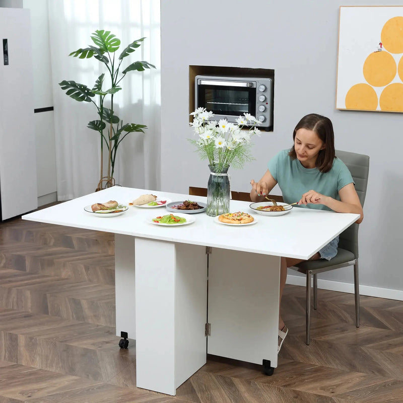 Aosom Dining Table Extendable Dining Table With 2-Tier Shelves and Rolling Casters in White