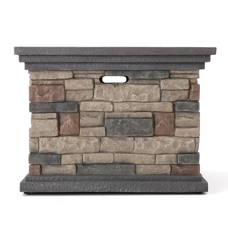 Aosom Fire Pit 32" Outdoor Patio Square Stone MGO Propane Fire Pit Table in Stone Grey