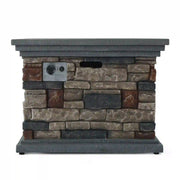 Aosom Fire Pit 32" Outdoor Patio Square Stone MGO Propane Fire Pit Table in Stone Grey