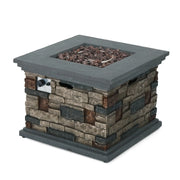 Aosom Fire Pit 32" Outdoor Patio Square Stone MGO Propane Fire Pit Table in Stone Grey