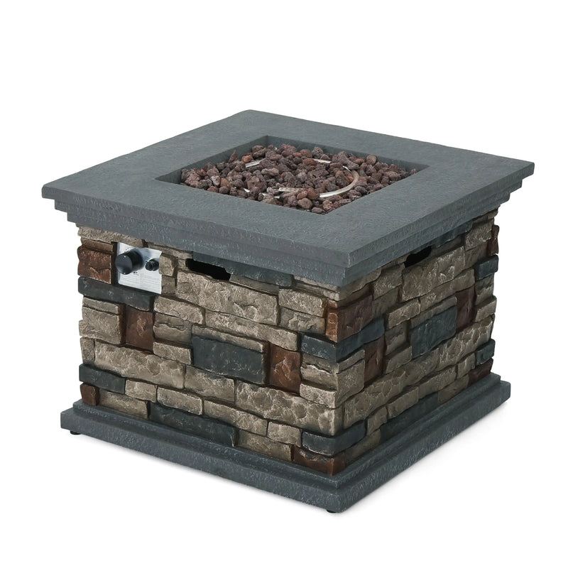 Aosom Fire Pit 32" Outdoor Patio Square Stone MGO Propane Fire Pit Table in Stone Grey
