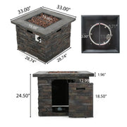 Aosom Fire Pit 33" Outdoor Patio Square MGO Propane Fire Pit Table with Natural Stone Finish in Stone Grey