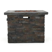 Aosom Fire Pit 33" Outdoor Patio Square MGO Propane Fire Pit Table with Natural Stone Finish in Stone Grey