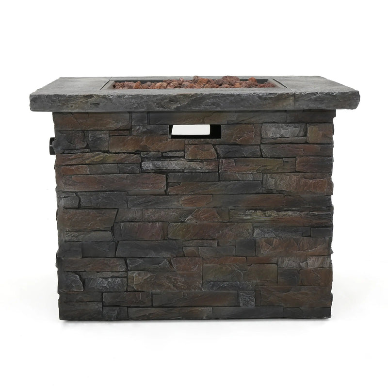 Aosom Fire Pit 33" Outdoor Patio Square MGO Propane Fire Pit Table with Natural Stone Finish in Stone Grey