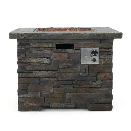 Aosom Fire Pit 33" Outdoor Patio Square MGO Propane Fire Pit Table with Natural Stone Finish in Stone Grey