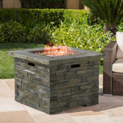 Aosom Fire Pit 33" Outdoor Patio Square MGO Propane Fire Pit Table with Natural Stone Finish in Stone Grey