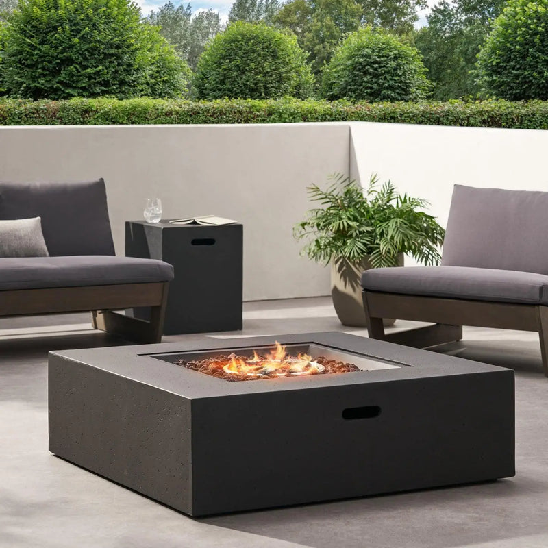 Aosom Fire Pit 40" Concrete Outdoor Patio Square Propane Fire Pit Table with Tank Holder - Available in 2 Colours