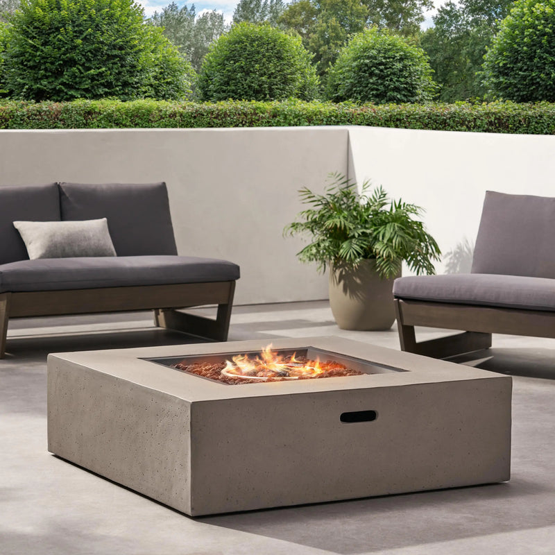 Aosom Fire Pit 40" Concrete Outdoor Patio Square Propane Fire Pit Table with Tank Holder - Available in 2 Colours
