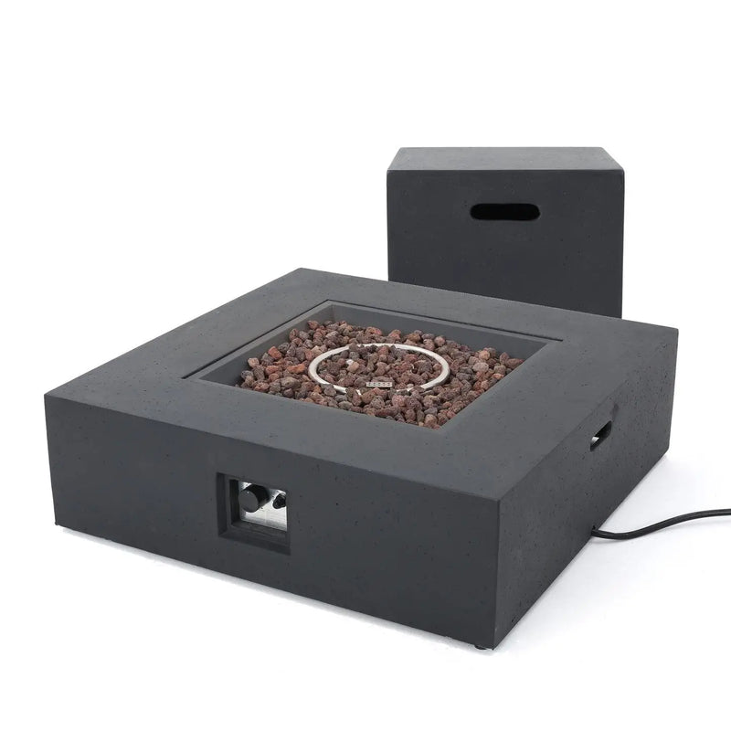 Aosom Fire Pit Dark Grey 40" Concrete Outdoor Patio Square Propane Fire Pit Table with Tank Holder - Available in 2 Colours