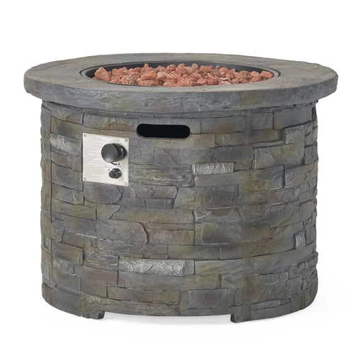 Aosom Fire Pit Hoonah 33" Outdoor Patio Round Stone Propane Fire Pit Table in Stone Grey