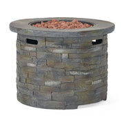 Aosom Fire Pit Hoonah 33" Outdoor Patio Round Stone Propane Fire Pit Table in Stone Grey