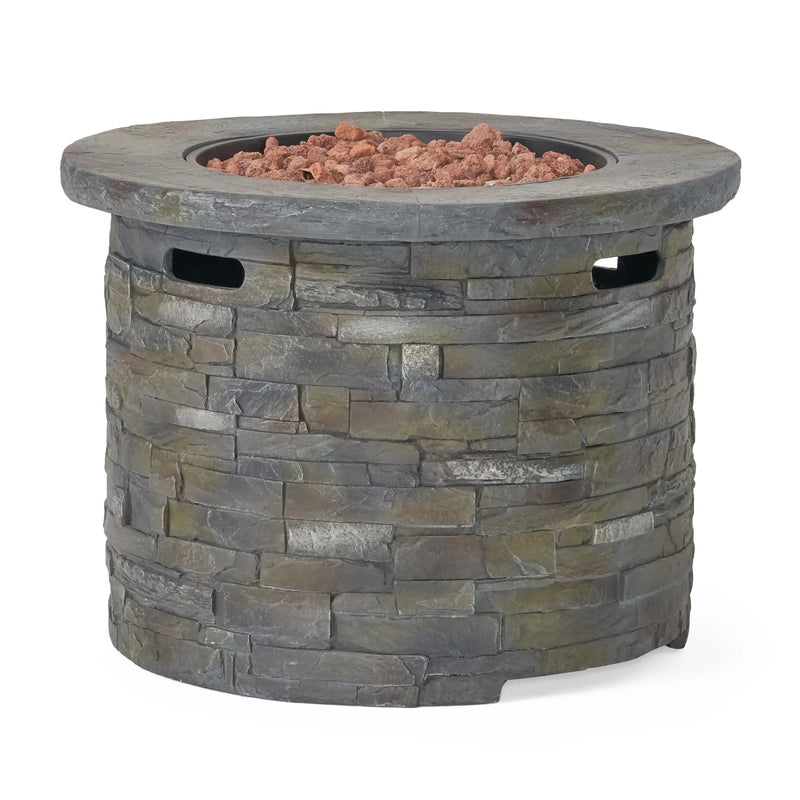 Aosom Fire Pit Hoonah 33" Outdoor Patio Round Stone Propane Fire Pit Table in Stone Grey