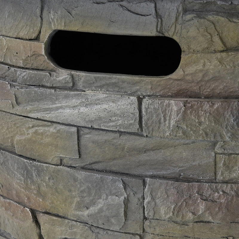 Aosom Fire Pit Hoonah 33" Outdoor Patio Round Stone Propane Fire Pit Table in Stone Grey