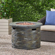 Aosom Fire Pit Hoonah 33" Outdoor Patio Round Stone Propane Fire Pit Table in Stone Grey