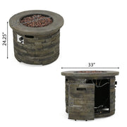 Aosom Fire Pit Hoonah 33" Outdoor Patio Round Stone Propane Fire Pit Table in Stone Grey
