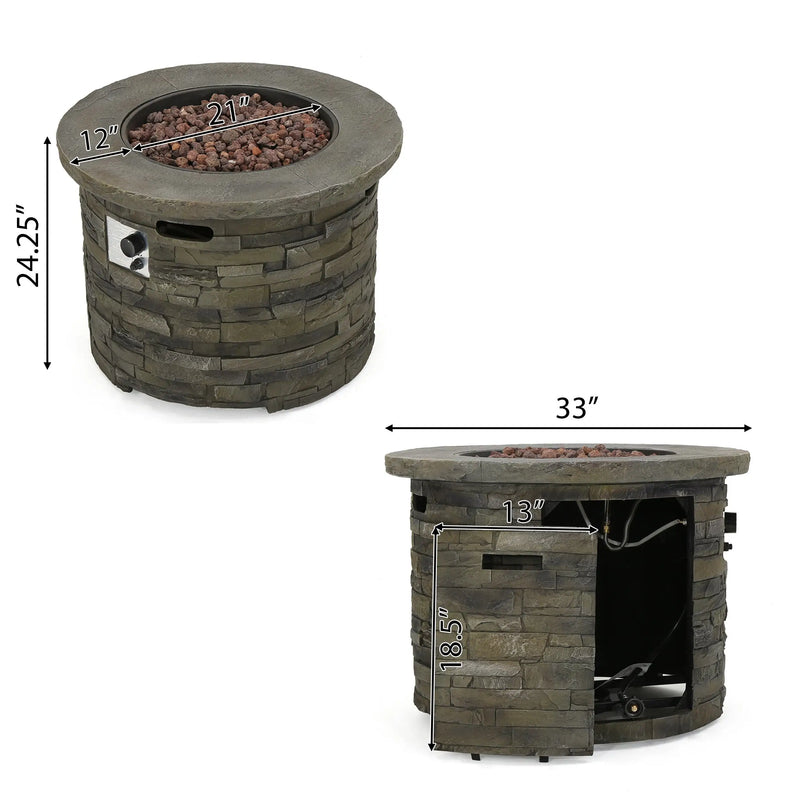 Aosom Fire Pit Hoonah 33" Outdoor Patio Round Stone Propane Fire Pit Table in Stone Grey