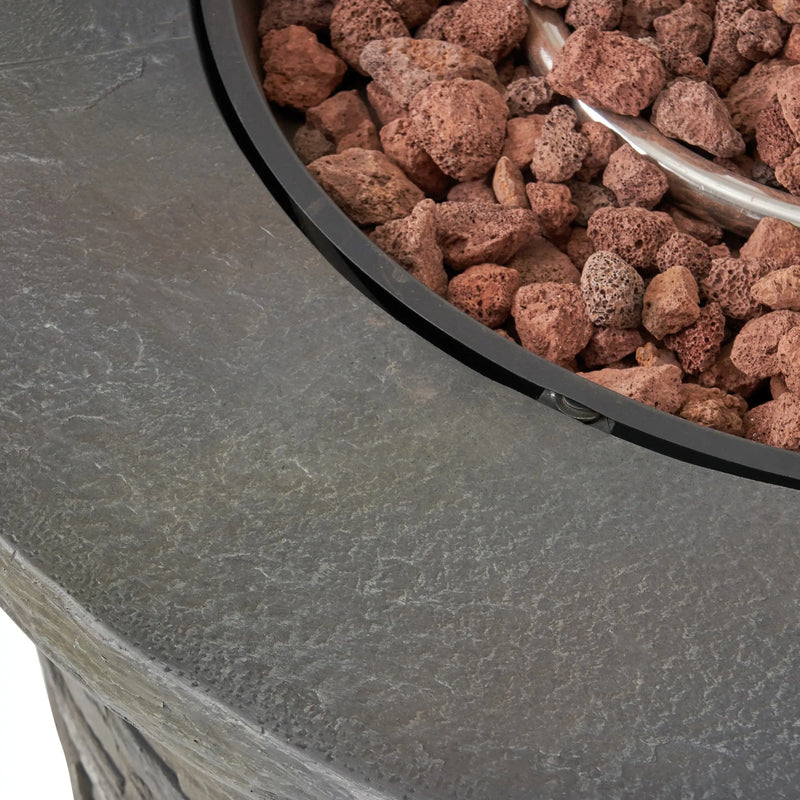 Aosom Fire Pit Hoonah 33" Outdoor Patio Round Stone Propane Fire Pit Table in Stone Grey