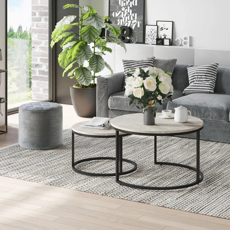 Aosom Nesting Table Modern Nesting Coffee Tables (Set of 2) - Available in 3 Colours