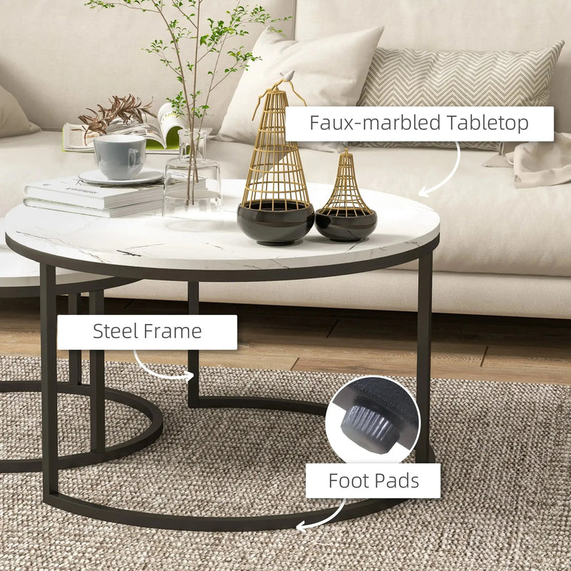 Aosom Nesting Table Modern Nesting Coffee Tables (Set of 2) - Available in 3 Colours