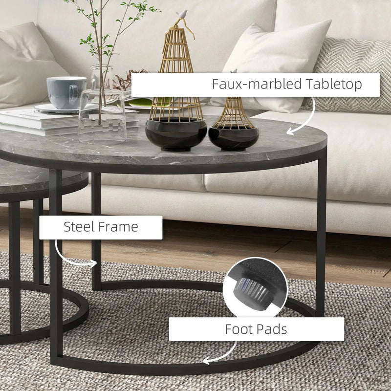 Aosom Nesting Table Modern Nesting Coffee Tables (Set of 2) - Available in 3 Colours