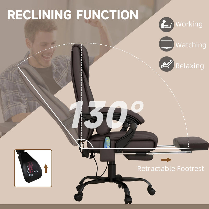 Aosom Office Chair 6-Point Vibration Massage Faux Leather Office Chair in Brown