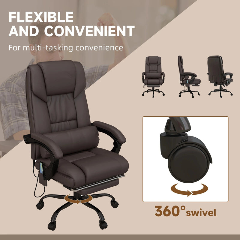 Aosom Office Chair 6-Point Vibration Massage Faux Leather Office Chair in Brown