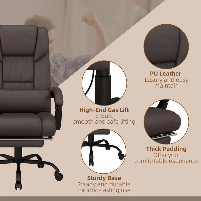 Aosom Office Chair 6-Point Vibration Massage Faux Leather Office Chair in Brown