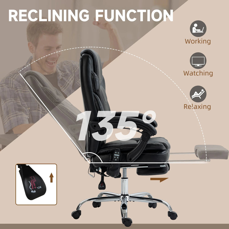 Aosom Office Chair Faux Leather Heated Massage Office Chair With 6 Point Vibration - Available in 2 Colours