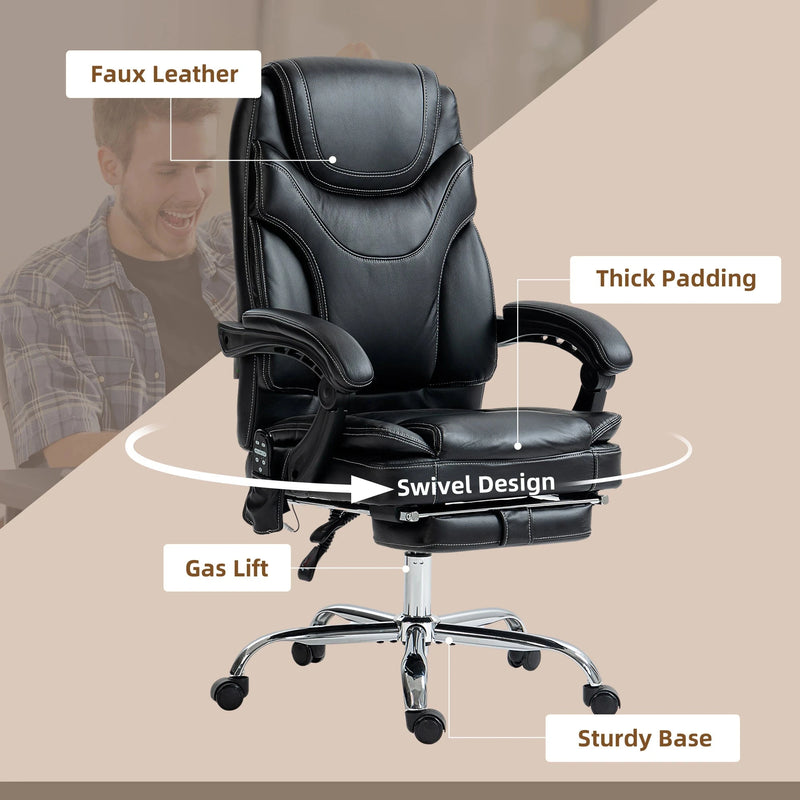 Aosom Office Chair Faux Leather Heated Massage Office Chair With 6 Point Vibration - Available in 2 Colours