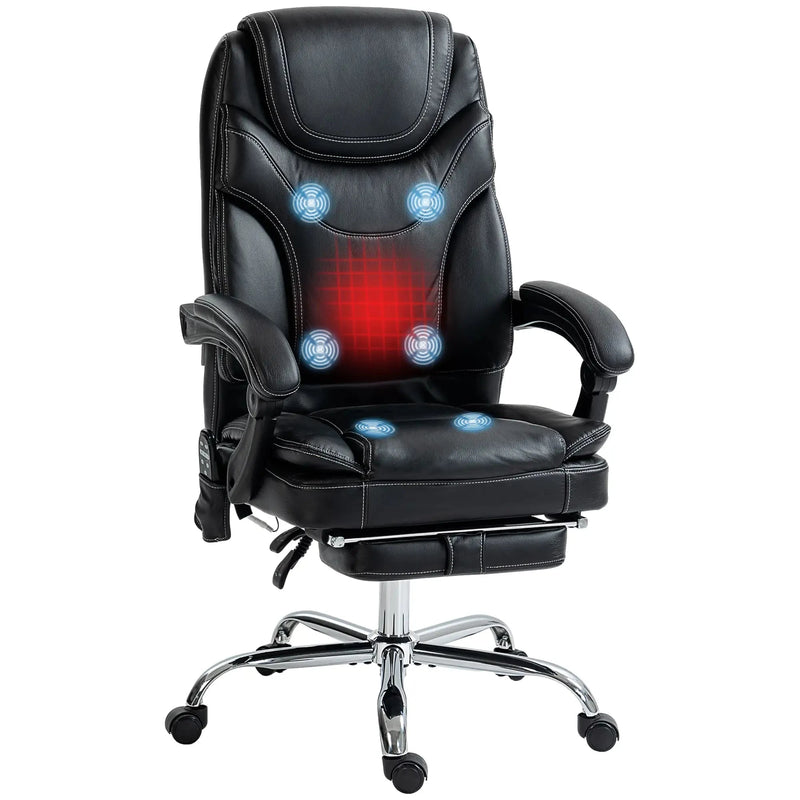 Aosom Office Chair Faux Leather Heated Massage Office Chair With 6 Point Vibration - Available in 2 Colours