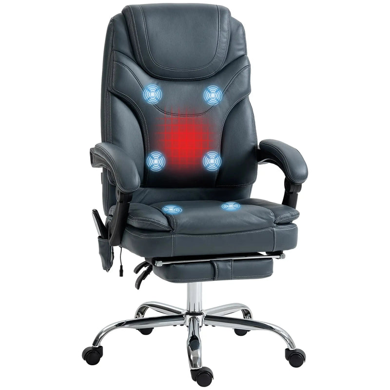 Aosom Office Chair Faux Leather Heated Massage Office Chair With 6 Point Vibration - Available in 2 Colours