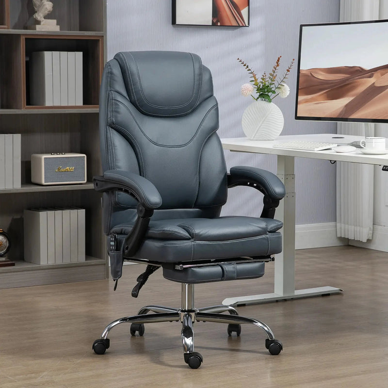 Aosom Office Chair Faux Leather Heated Massage Office Chair With 6 Point Vibration - Available in 2 Colours
