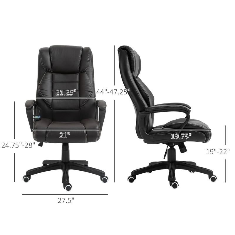 Aosom Office Chair High Back Executive Faux Leather Massage Office Chair with 6-Point Vibration and Swivel Seat - Available in 2 Colours